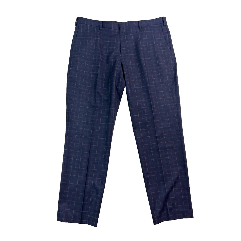 J Crew Ludlow 40x32 Navy Blue Plaid Flannel Wool Dress Suit Pants Tollegno 1900